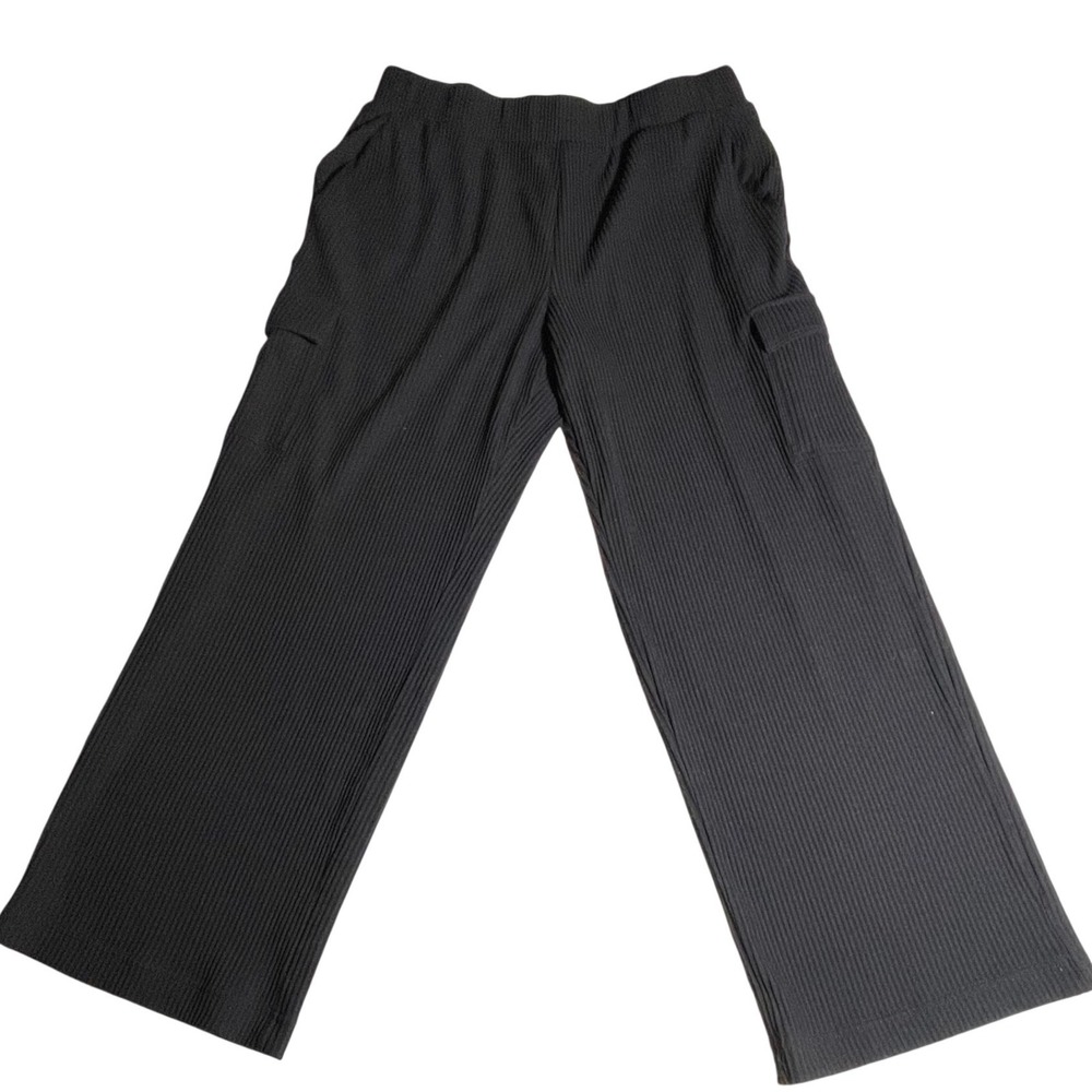 Avia Black Ribbed Cargo‎ Pants Wide Leg Stretch Women's XL 16 18